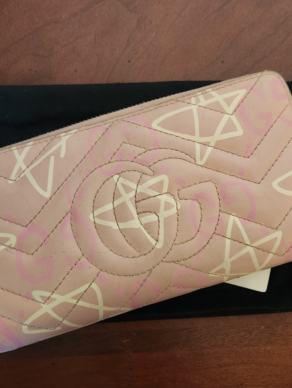 Gucci Calfskin Matelasse Ghost GG Marmont Zip Around Pink Wallet - Picture 3 of 12